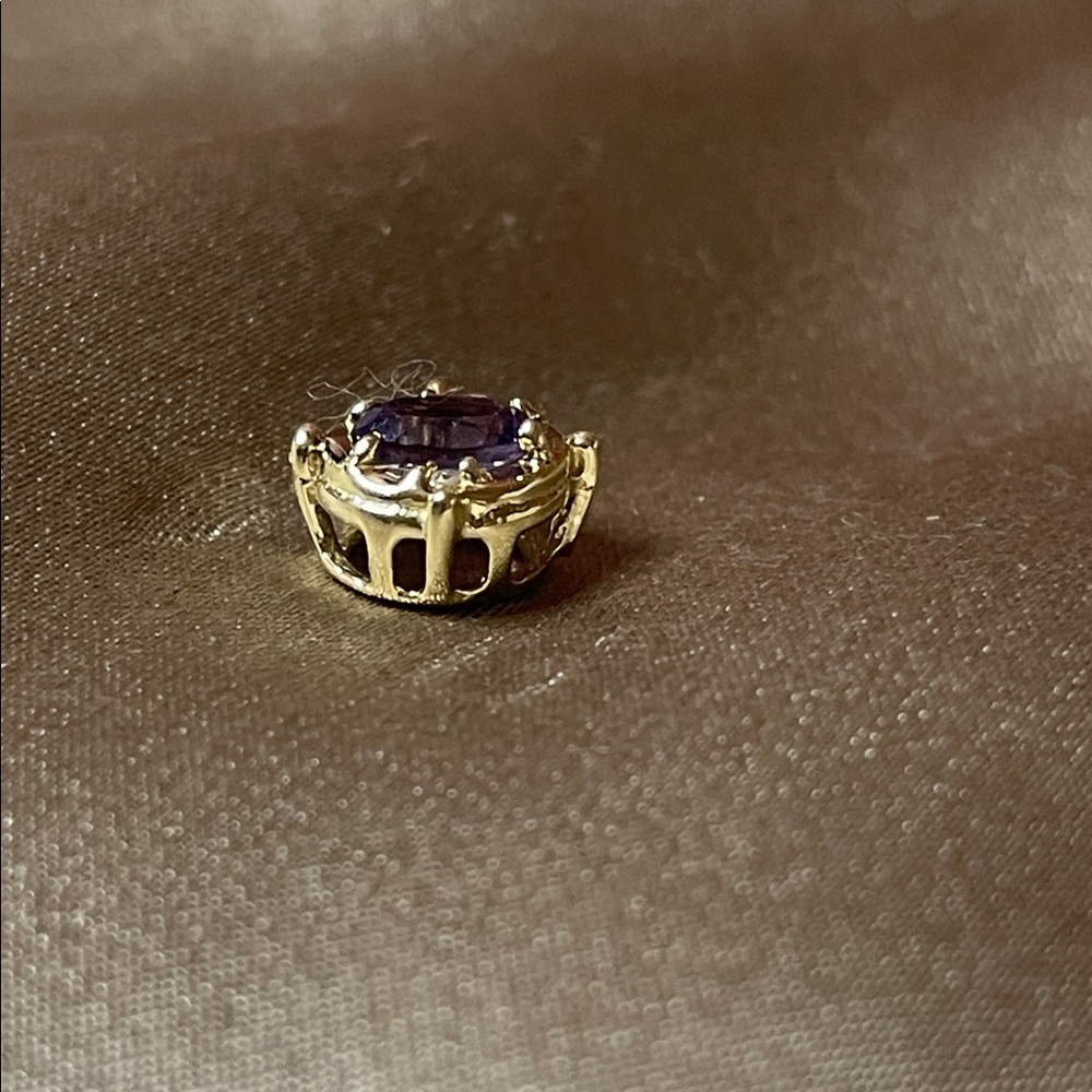 Vintage Solid 14k and Genuine Amethyst Bracelet Slide Charm 7mm - Picture 3 of 8